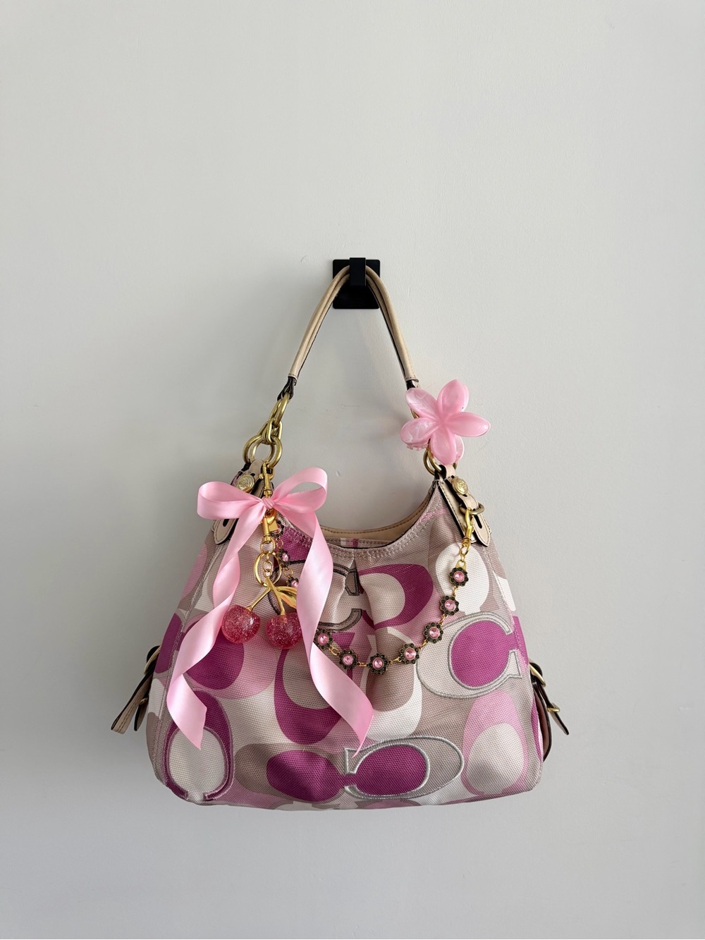 Vintage Coach Maggie Linen Canvas Hobo Shoulder Bag w/Gold Hardware